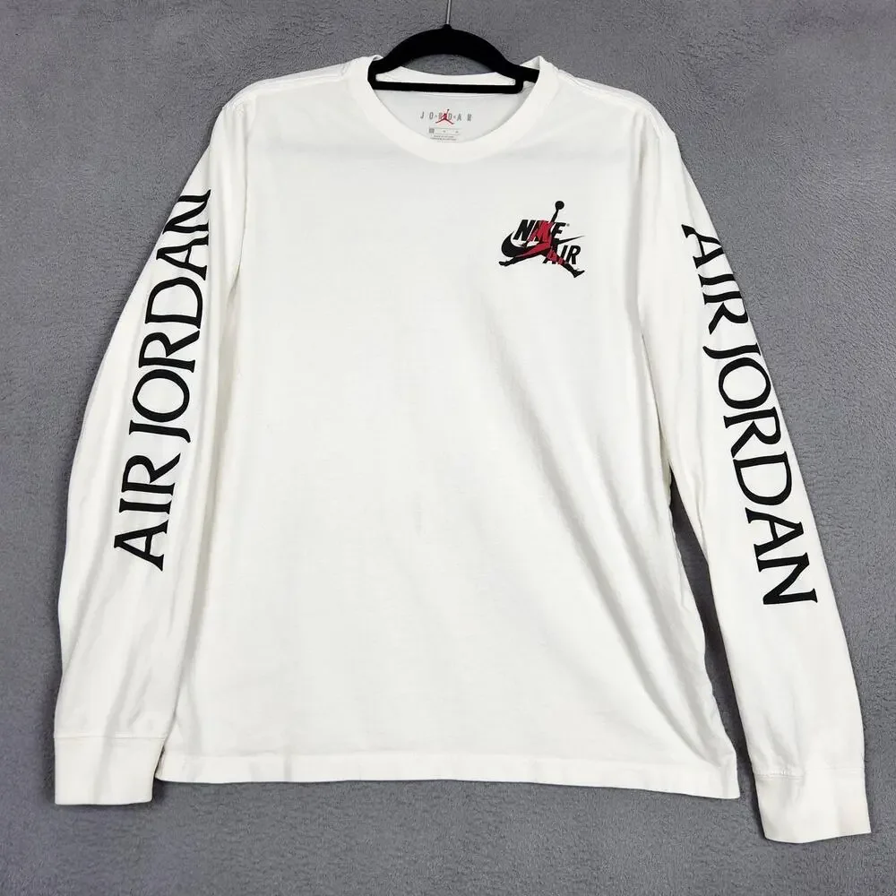 Jordan Shirt Mens Large White Long Sleeve Nike Air Jumpman Classics AT8897-100